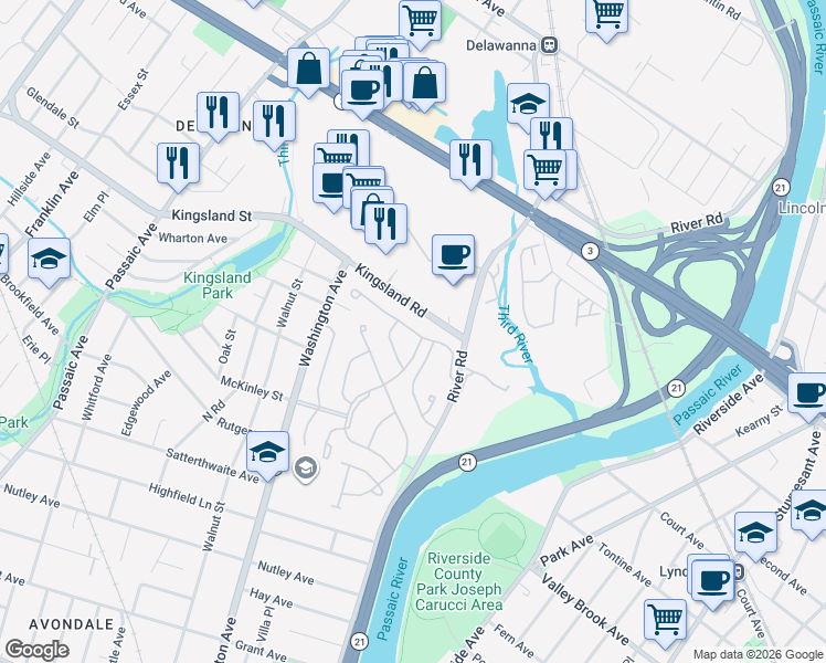map of restaurants, bars, coffee shops, grocery stores, and more near 477 Hartford Drive in Nutley