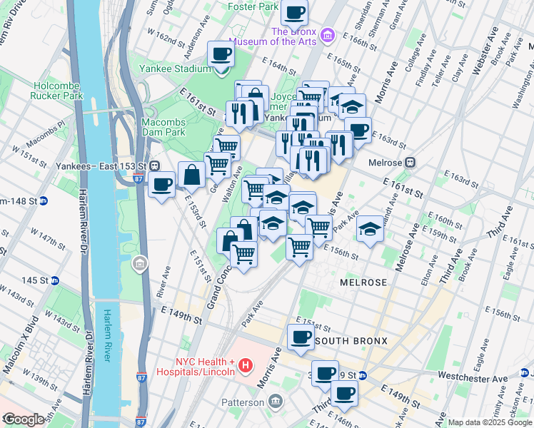 map of restaurants, bars, coffee shops, grocery stores, and more near 790 Concourse Village East in The Bronx