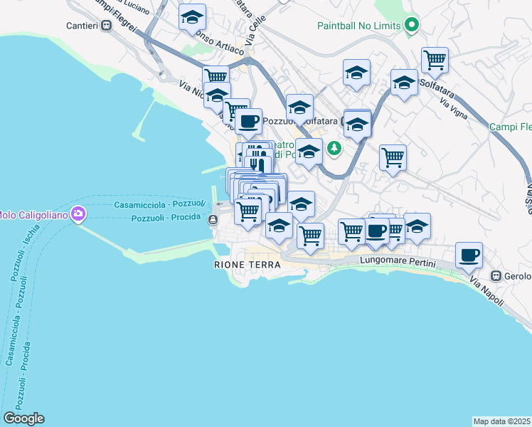 map of restaurants, bars, coffee shops, grocery stores, and more near 2 Lungomare Colombo Cristoforo in Pozzuoli