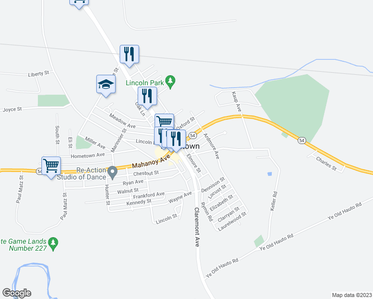 map of restaurants, bars, coffee shops, grocery stores, and more near 17 Lynwood Street in Tamaqua