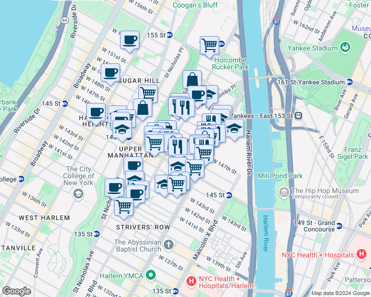 map of restaurants, bars, coffee shops, grocery stores, and more near in New York