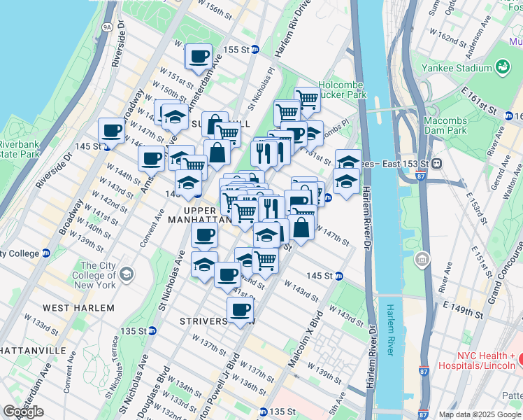 map of restaurants, bars, coffee shops, grocery stores, and more near in New York
