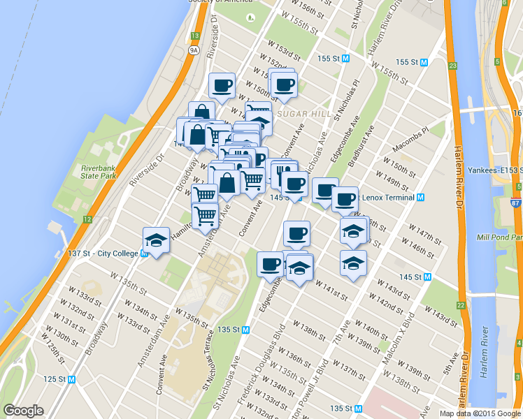 map of restaurants, bars, coffee shops, grocery stores, and more near in New York