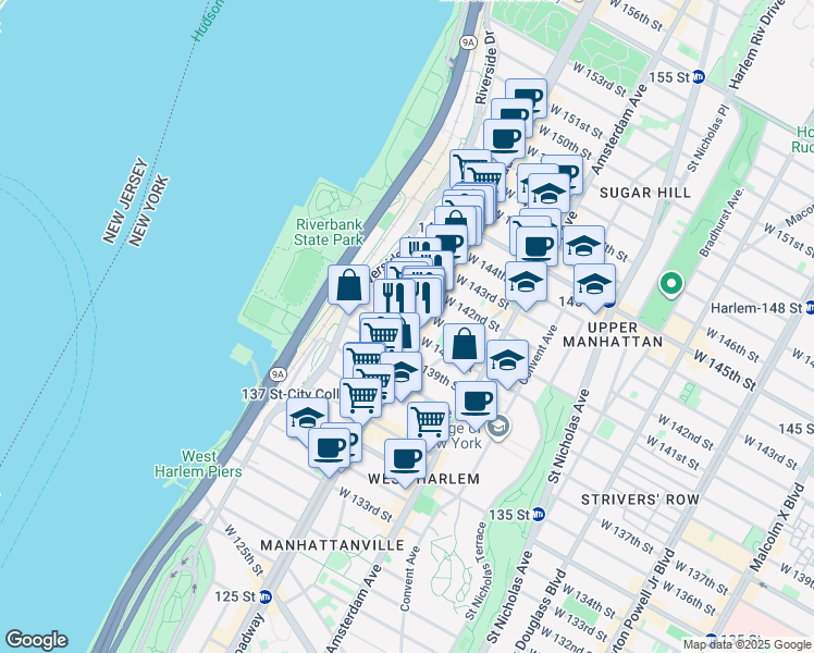 map of restaurants, bars, coffee shops, grocery stores, and more near in New York