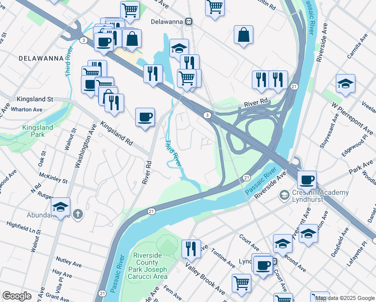 map of restaurants, bars, coffee shops, grocery stores, and more near 211 Riverwalk Way in Clifton