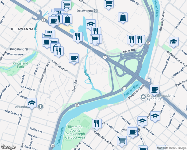 map of restaurants, bars, coffee shops, grocery stores, and more near 211 Riverwalk Way in Clifton