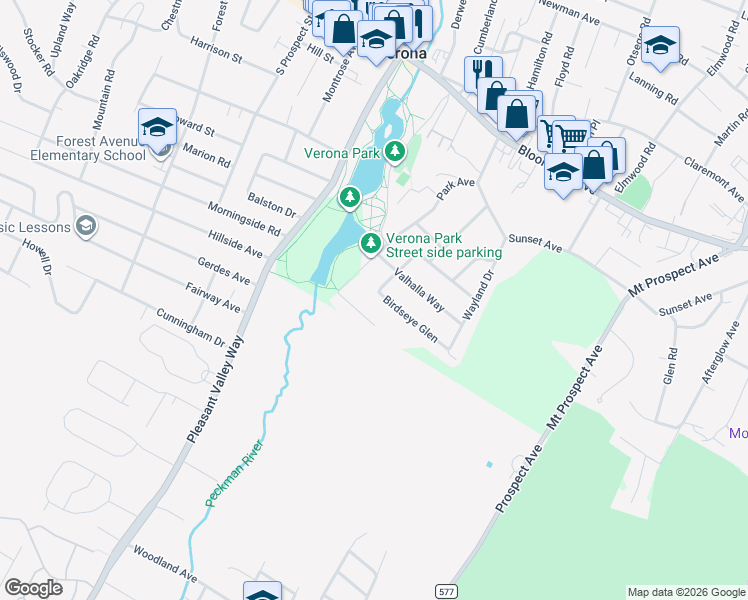 map of restaurants, bars, coffee shops, grocery stores, and more near 23 Sylvan Road in Verona