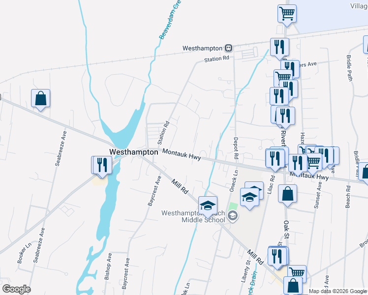 map of restaurants, bars, coffee shops, grocery stores, and more near 11 Cedarfield Lane in Westhampton