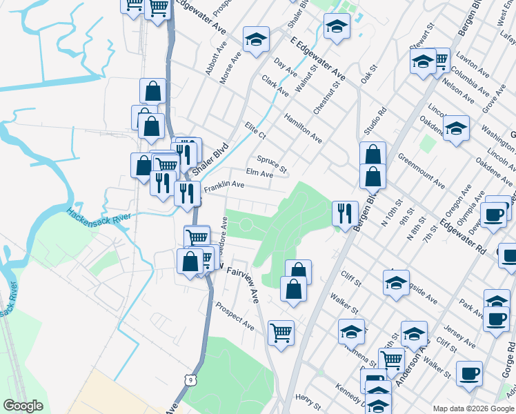 map of restaurants, bars, coffee shops, grocery stores, and more near 682 Greeley Avenue in Fairview