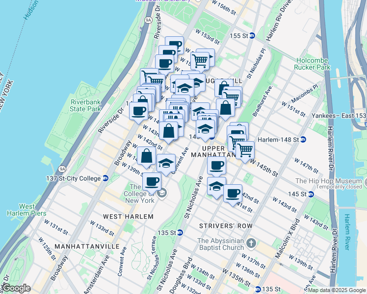 map of restaurants, bars, coffee shops, grocery stores, and more near in New York