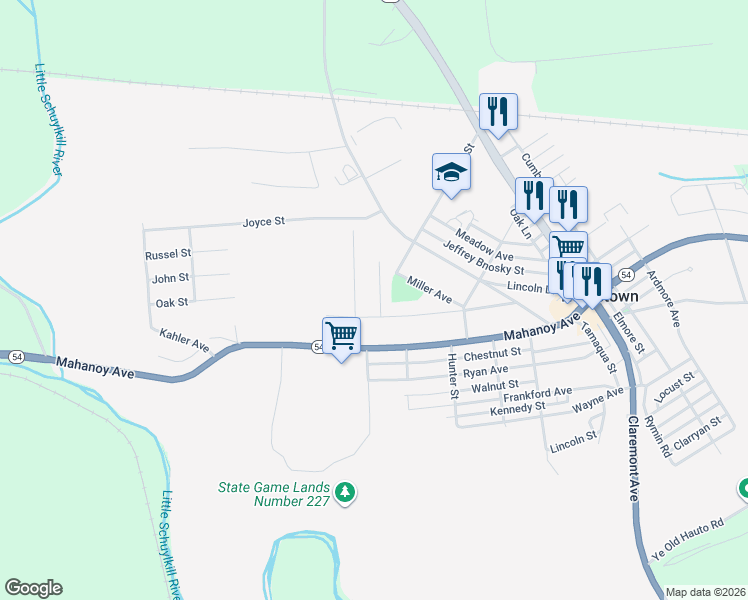 map of restaurants, bars, coffee shops, grocery stores, and more near 15 Eli Street in Tamaqua