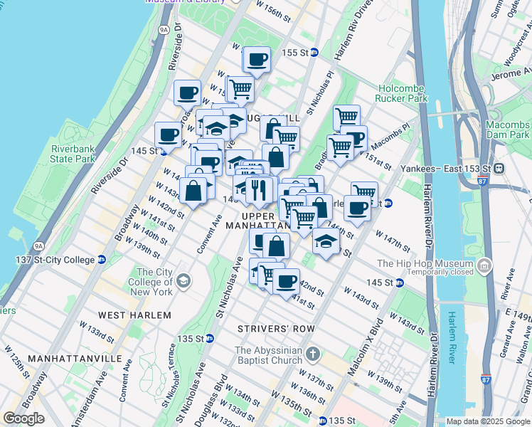 map of restaurants, bars, coffee shops, grocery stores, and more near in New York