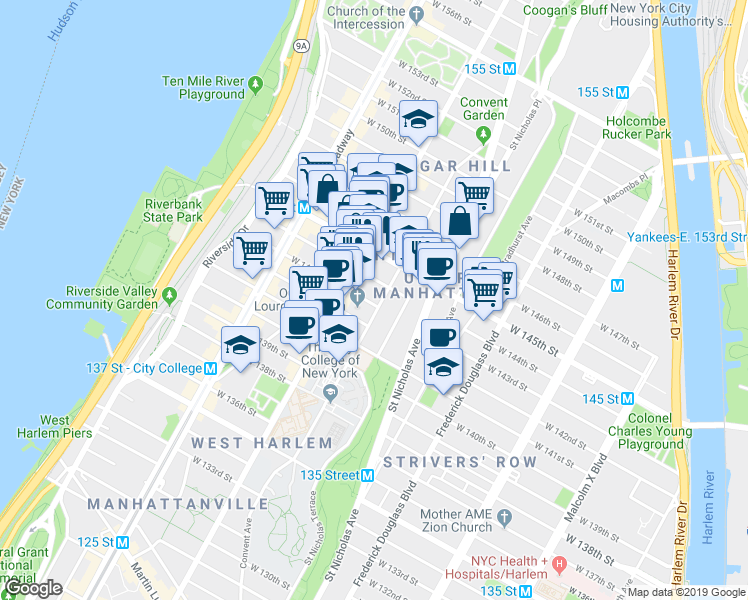 map of restaurants, bars, coffee shops, grocery stores, and more near in New York