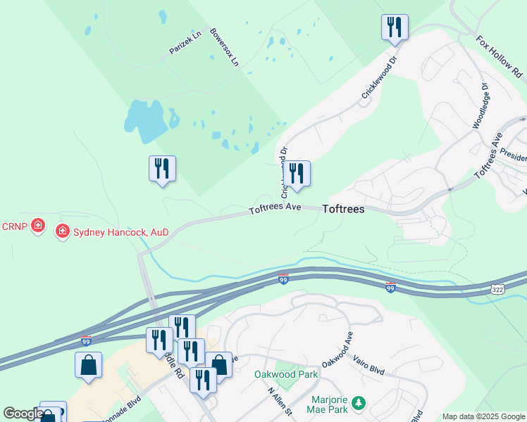 map of restaurants, bars, coffee shops, grocery stores, and more near 351 Toftrees Avenue in State College
