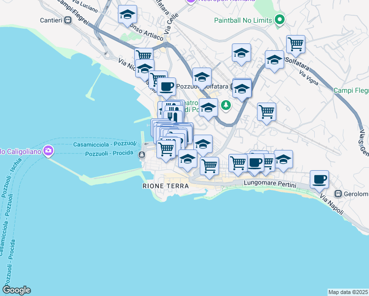 map of restaurants, bars, coffee shops, grocery stores, and more near 2 Lungomare C. Colombo in Pozzuoli