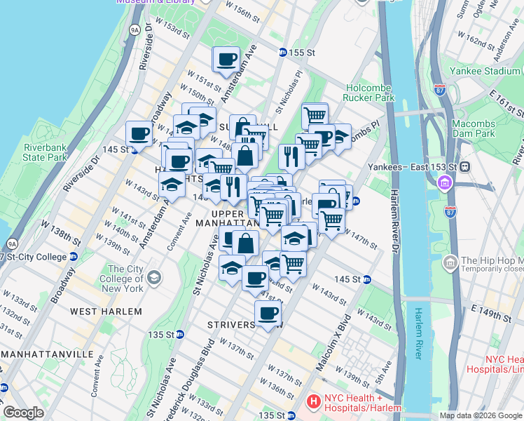 map of restaurants, bars, coffee shops, grocery stores, and more near in New York