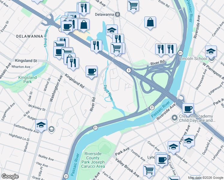 map of restaurants, bars, coffee shops, grocery stores, and more near 204 Riverwalk Way in Clifton
