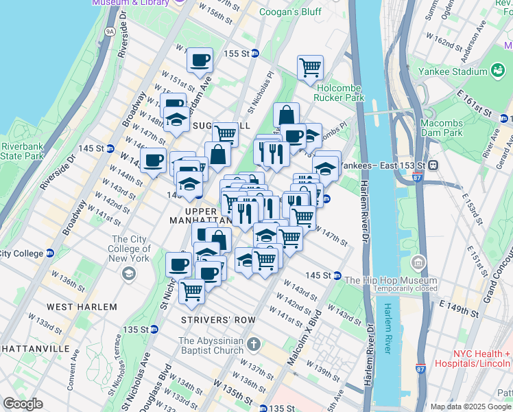 map of restaurants, bars, coffee shops, grocery stores, and more near in New York