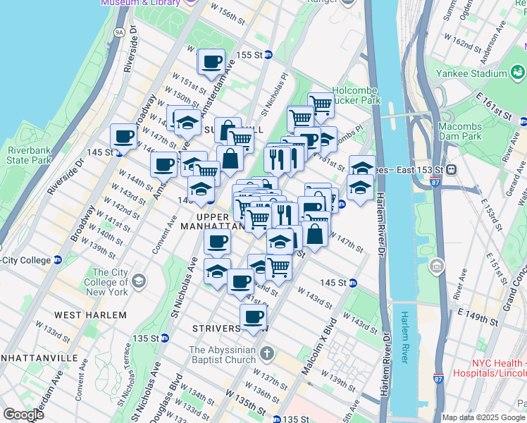 map of restaurants, bars, coffee shops, grocery stores, and more near in New York