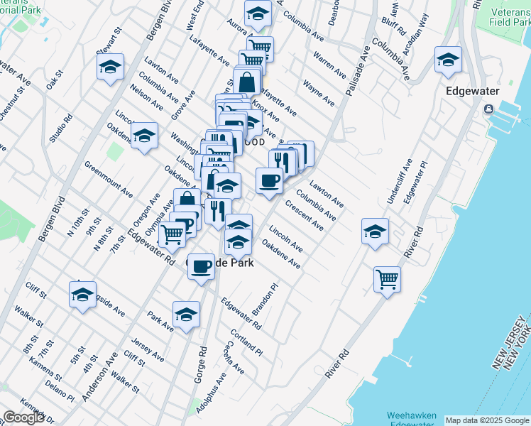 map of restaurants, bars, coffee shops, grocery stores, and more near 632 Palisade Avenue in Cliffside Park