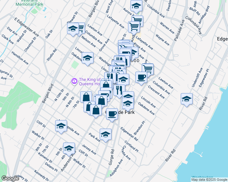 map of restaurants, bars, coffee shops, grocery stores, and more near 575 Anderson Avenue in Cliffside Park