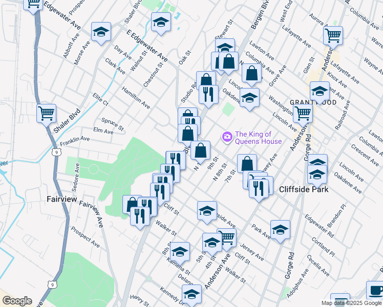 map of restaurants, bars, coffee shops, grocery stores, and more near 461 Bergen Boulevard in Ridgefield