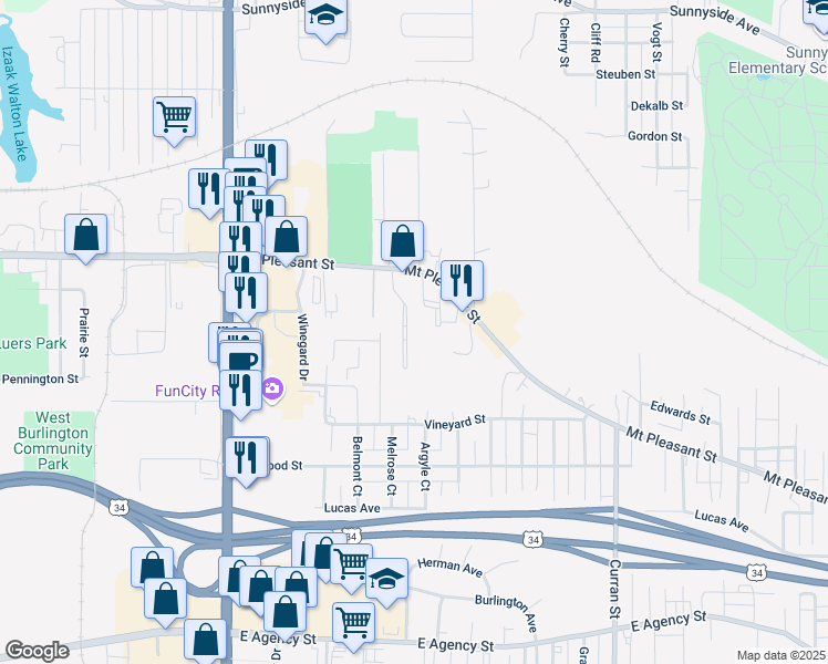 map of restaurants, bars, coffee shops, grocery stores, and more near 1604 Orchard Meadow Drive in Burlington
