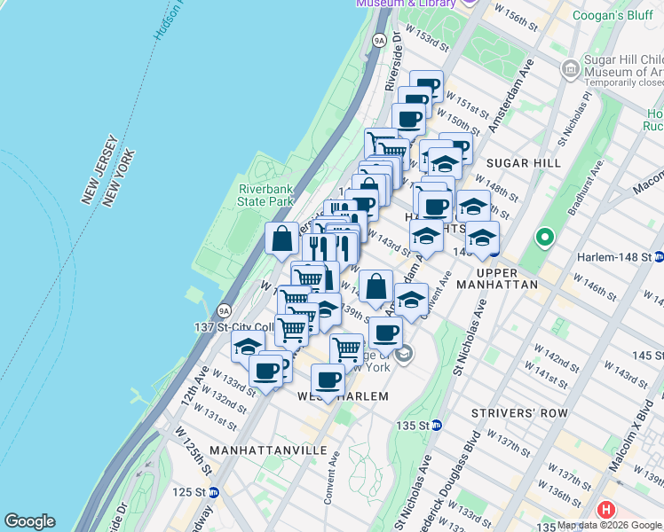 map of restaurants, bars, coffee shops, grocery stores, and more near in New York