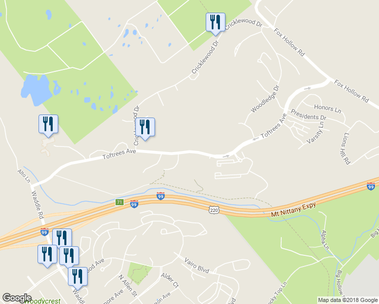 map of restaurants, bars, coffee shops, grocery stores, and more near 712 Toftrees Avenue in State College