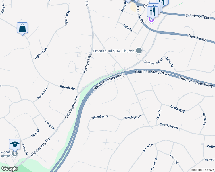 map of restaurants, bars, coffee shops, grocery stores, and more near 10 Sellger Court in Dix Hills