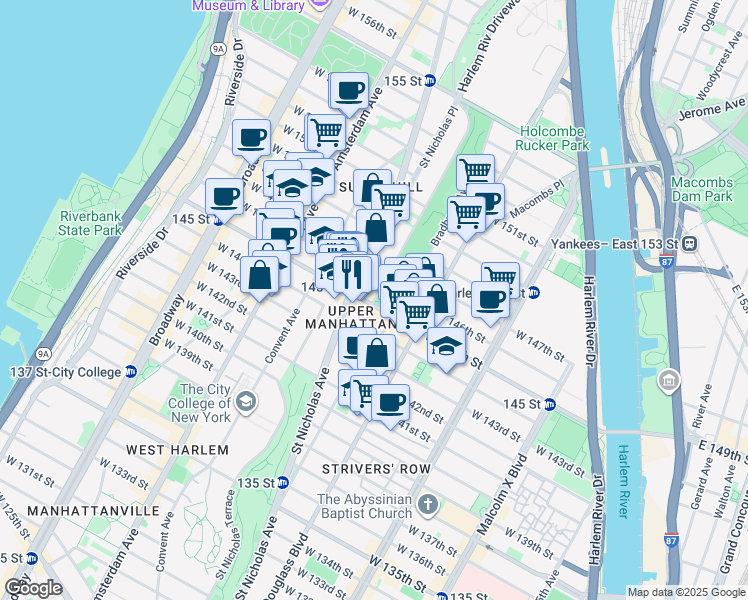 map of restaurants, bars, coffee shops, grocery stores, and more near in New York