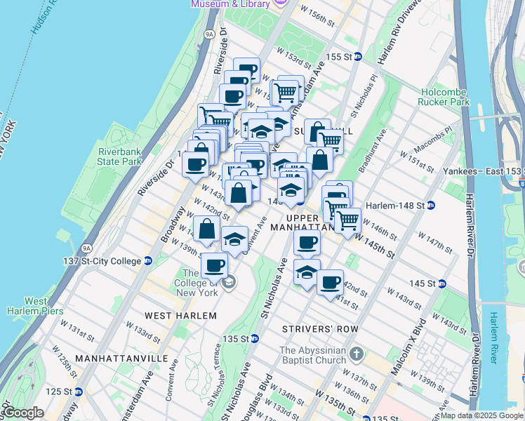map of restaurants, bars, coffee shops, grocery stores, and more near in New York