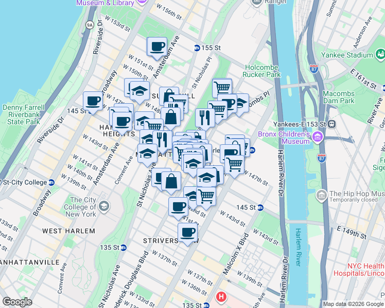 map of restaurants, bars, coffee shops, grocery stores, and more near in New York
