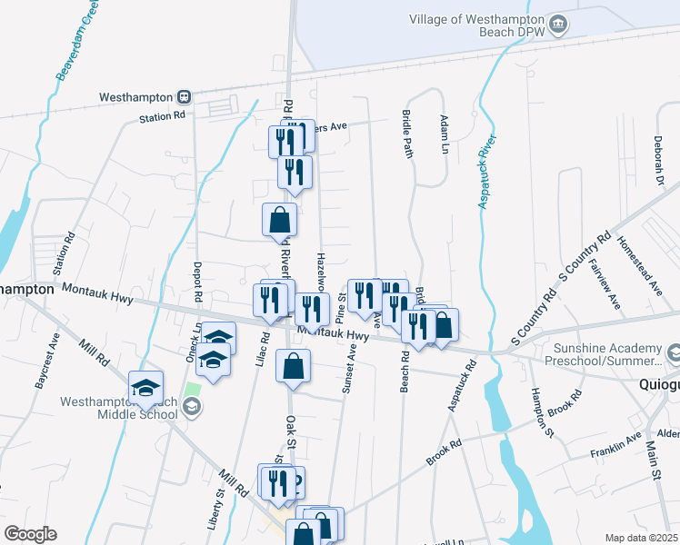 map of restaurants, bars, coffee shops, grocery stores, and more near 32 Hazelwood Avenue in Westhampton Beach