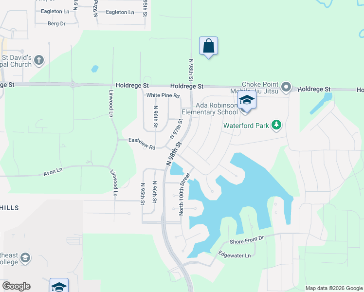 map of restaurants, bars, coffee shops, grocery stores, and more near 1111 North 99th Street in Lincoln