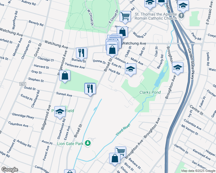 map of restaurants, bars, coffee shops, grocery stores, and more near 14 Brookdale Gardens in Bloomfield