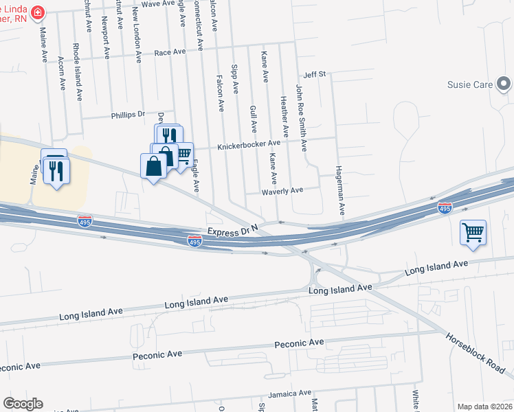 map of restaurants, bars, coffee shops, grocery stores, and more near 2616 Gull Avenue in Medford