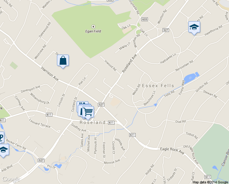 map of restaurants, bars, coffee shops, grocery stores, and more near 370 Roseland Ave in Essex Fells