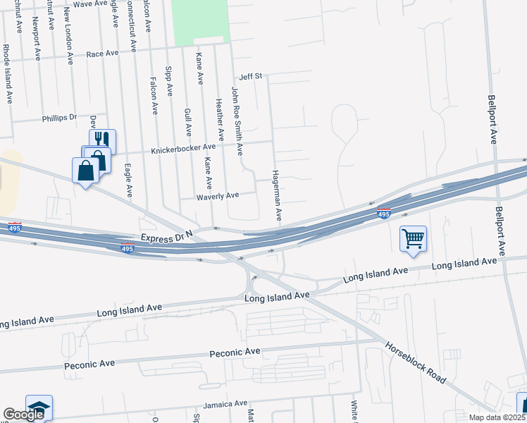map of restaurants, bars, coffee shops, grocery stores, and more near 2707 John Roe Smith Avenue in Medford
