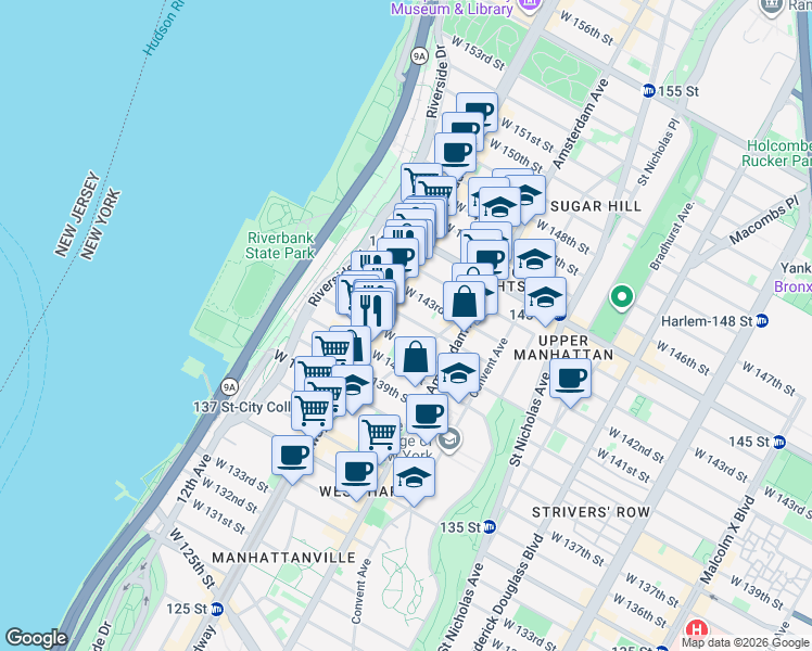 map of restaurants, bars, coffee shops, grocery stores, and more near in New York