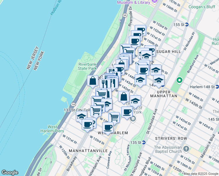 map of restaurants, bars, coffee shops, grocery stores, and more near in New York