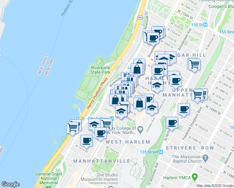 map of restaurants, bars, coffee shops, grocery stores, and more near in New York