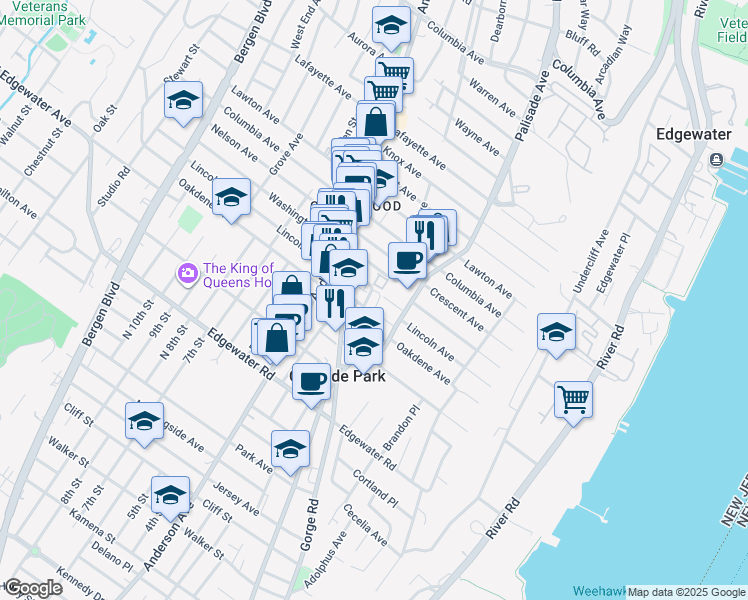 map of restaurants, bars, coffee shops, grocery stores, and more near 223 Delia Lane in Cliffside Park