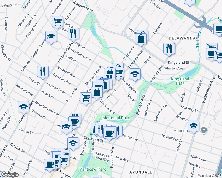 map of restaurants, bars, coffee shops, grocery stores, and more near in Nutley