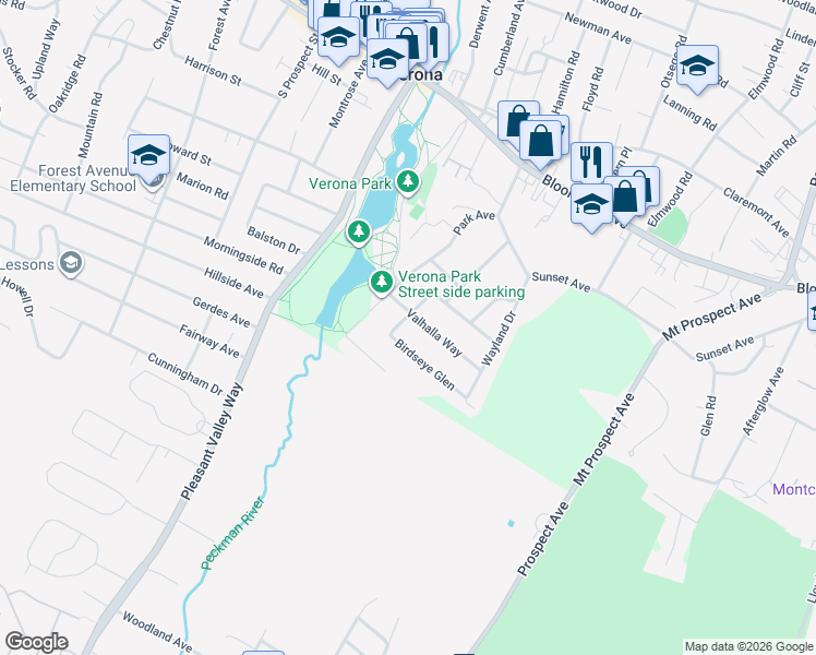 map of restaurants, bars, coffee shops, grocery stores, and more near 23 Sylvan Road in Verona