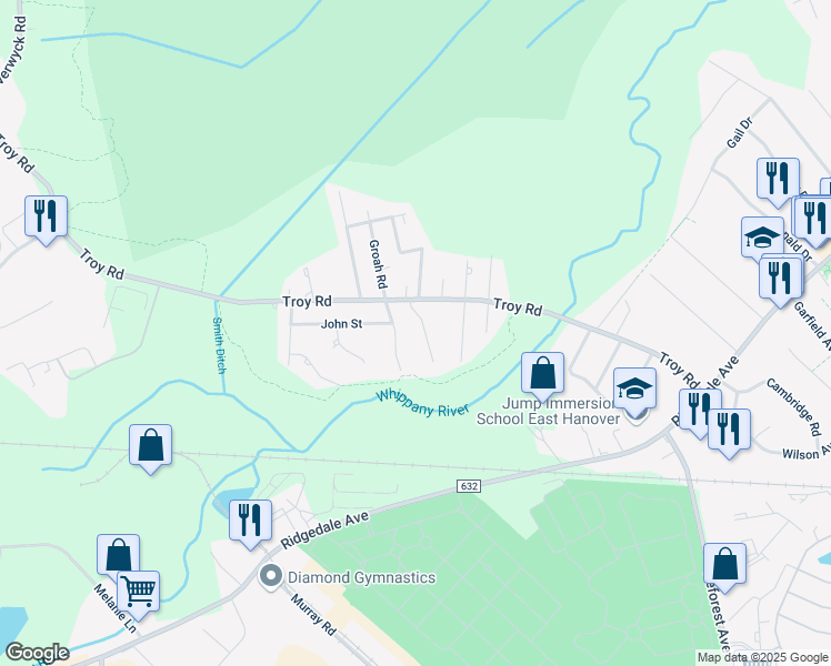 map of restaurants, bars, coffee shops, grocery stores, and more near 9 Lorie Drive in East Hanover