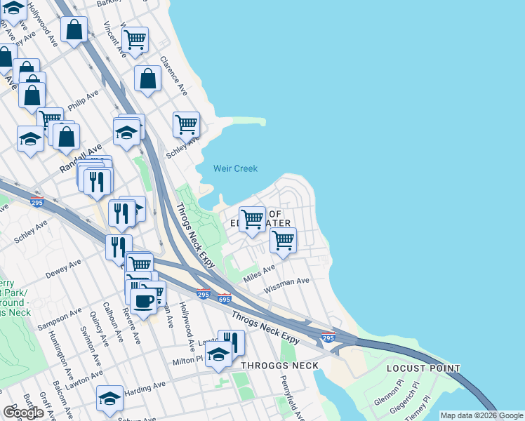 map of restaurants, bars, coffee shops, grocery stores, and more near in The Bronx