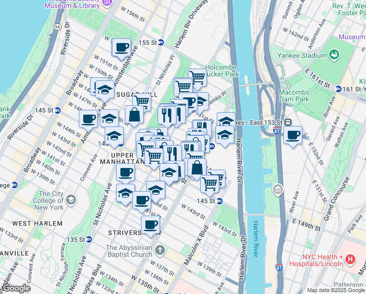 map of restaurants, bars, coffee shops, grocery stores, and more near in New York