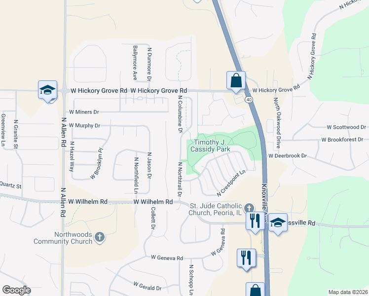 map of restaurants, bars, coffee shops, grocery stores, and more near 11126 North Northtrail Drive in Dunlap