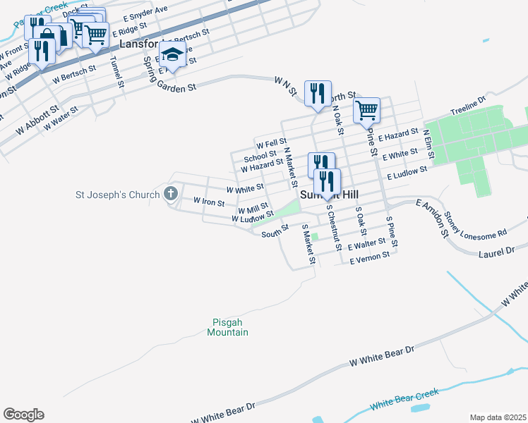 map of restaurants, bars, coffee shops, grocery stores, and more near 200 West Ludlow Street in Summit Hill